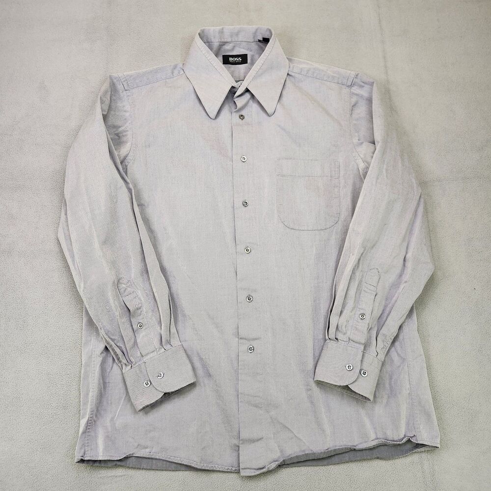 Hugo Boss Light Blue Fine Twill Button Up Shirt Mens 16-34/35 Long Sleeve Cotton